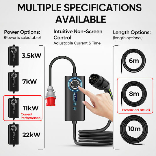 Junsun Tragbarer Dreiphasiger Ladegerät 11kW mit Integriertem Kabel 8m Typ 2