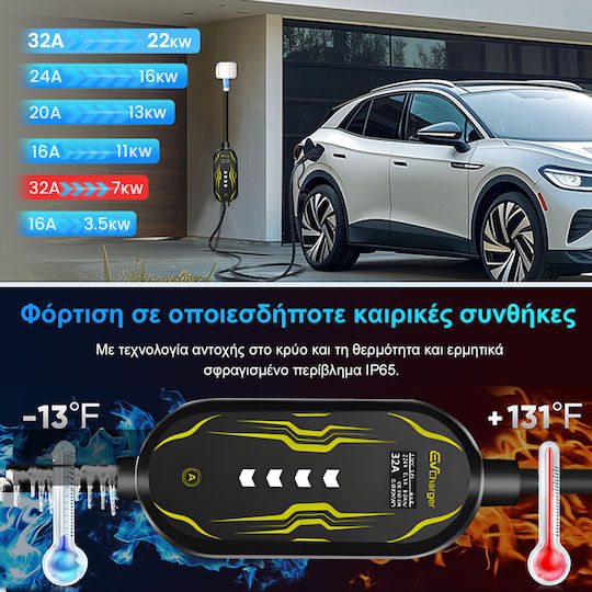 Junsun Φορητός Μονοφασικός Φορτιστής 7kW με Ενσωματωμένο Καλώδιο 5m Type 2