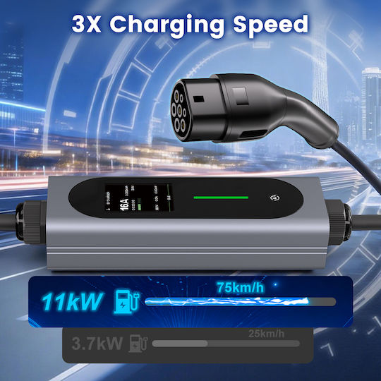 Junsun Преносим Трифазен Зарядно Устройство 11kW с Вграден Кабел 6м Тип 2