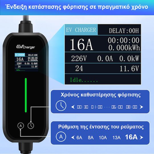 Junsun Преносим Еднофазен Заряден Станция 3.5kW с Вграден Кабел Тип 2