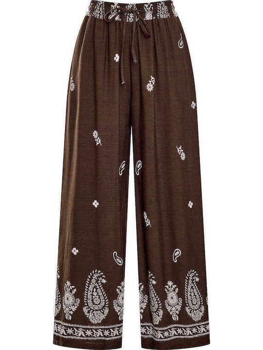 Celestino Women's Pantaloons Viscose Loose Fit Dark Brown