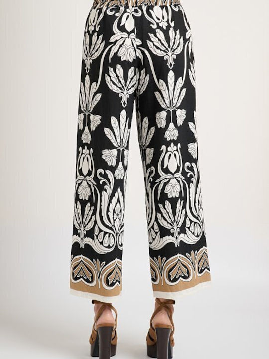 Women's Black Set with Trousers with Rubber Band in Palazzo Fit