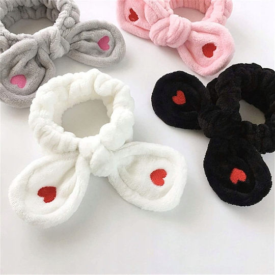 Ecarla Cosmetic Hairband Bow Hearts 19.5x8cm White Opk11b