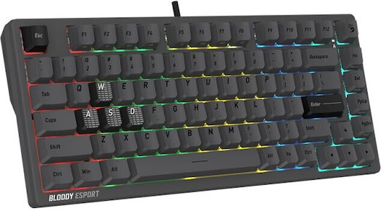 A4Tech Bloody MS76 Ηall Effect Gaming Πληκτρολόγιο 75% με Magnetic διακόπτες και RGB φωτισμό (International English) Iron Grey