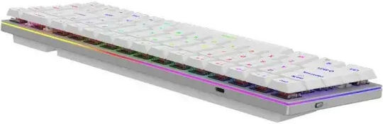 Aqirys Agena Ασύρματο Gaming Μηχανικό Πληκτρολόγιο 65% με Gateron Low Profile Red διακόπτες και RGB φωτισμό (Αγγλικό US) Λευκό