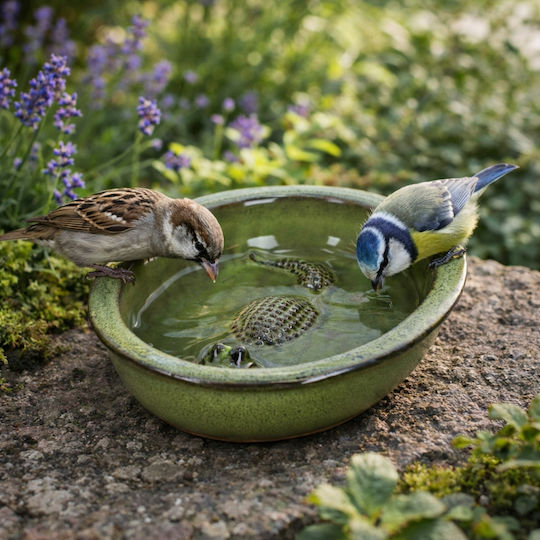 Ceramic Bird Waterer Green Crocodile