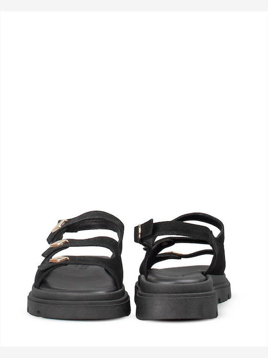 Women's Flat Sandals Black 557 Black Suede