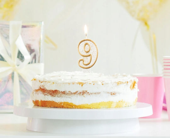 B&c Number "9" Candle Gold Outline 1pc