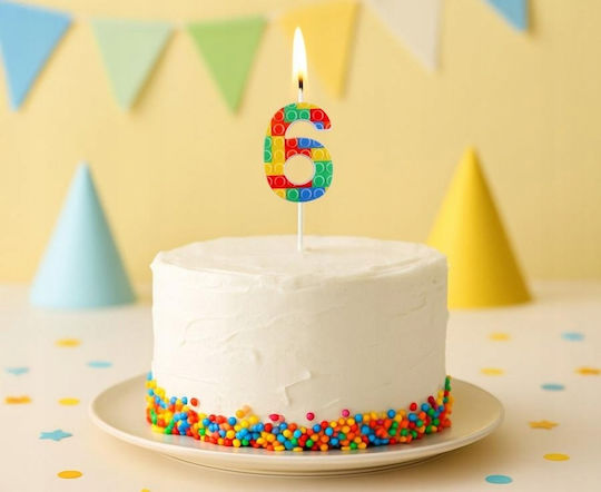 Piker Candle Cake Number 6 Six Colorful Blocks Birthday 10cm