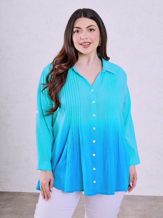 Celestino Women's Shirt Color Gradient Loose Fit Turquoise