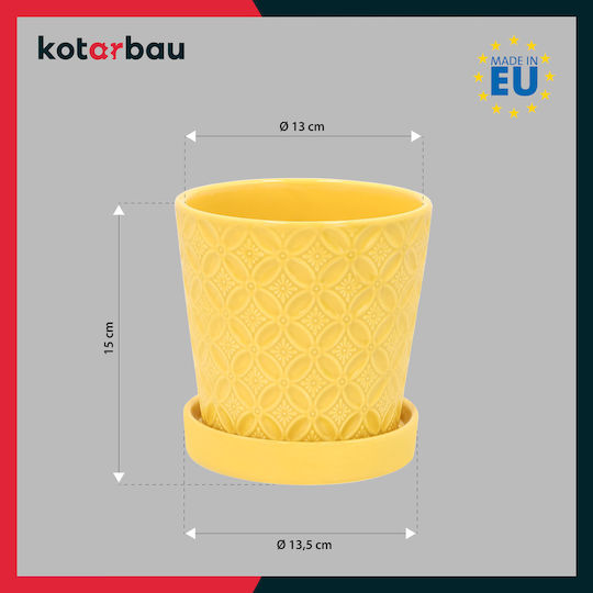 Kotarbau Σετ 2 Γλάστρες Πήλινες Mustard με Πιάτο