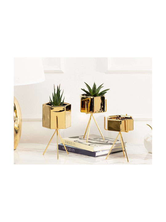 HowHomely Keramik Blumentopf Gold 21cm