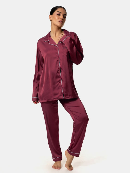 Satin Pyjama Set Burgundy Size 2XL