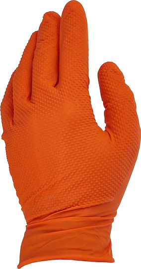 Geko Solid Grip Nitrile Gloves Orange Xxl 50 Pcs