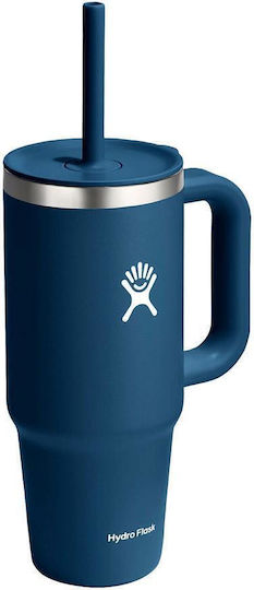 Hydro Flask Stainless Steel Thermos Glass 710ml Indigo With Handle and Straw