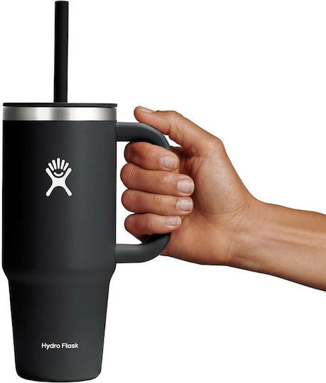 Hydro Flask Ποτήρι Θερμός Ανοξείδωτο 710ml Black με Λαβή και Καλαμάκι