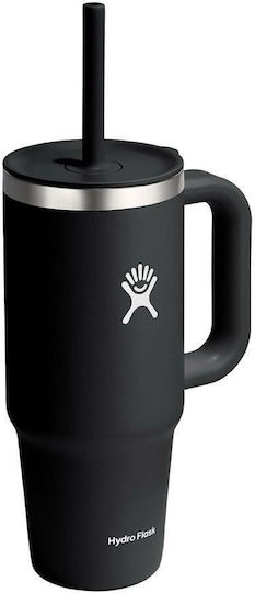 Hydro Flask Ποτήρι Θερμός Ανοξείδωτο 710ml Black με Λαβή και Καλαμάκι
