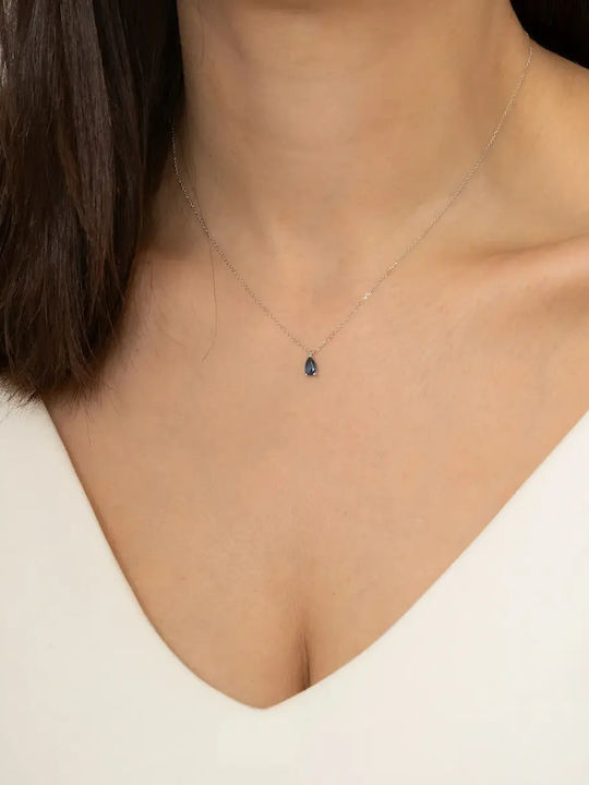 Halskette mit Träne-Design aus Weißgold 9K Blau