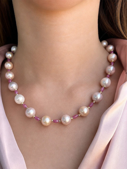 Necklace K14 Gold Elements Ruby Multicolour Pearls F1252378