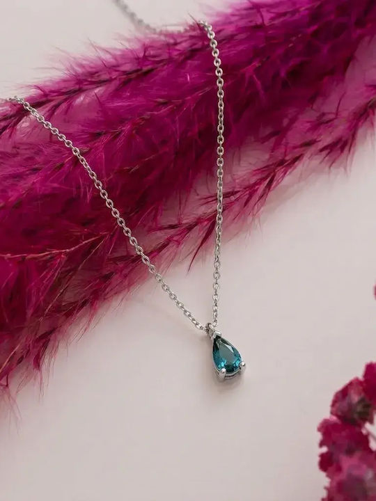 Halskette mit Träne-Design aus Weißgold 9K Blau