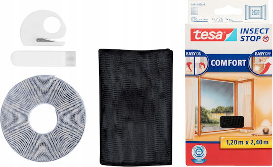 Tesa Plasă de Țânțari pentru Fereastră cu Scai din Poliester Neagră 240x120cm