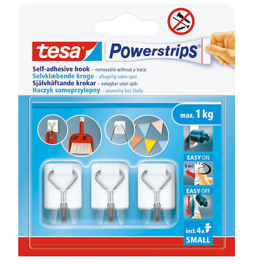 Tesa Cârlige Metalice Albe Cu Autocolant 3 Bucăți