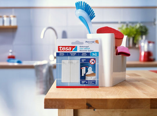 Tesa Metallic White Hangers with Sticker 2 Pieces