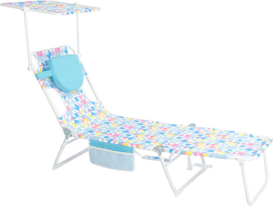 Light Blue Foldable Metallic Beach Sunbed with Shader 184x51x32cm