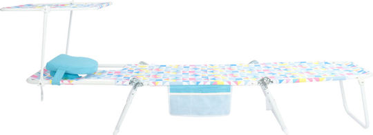 Light Blue Foldable Metallic Beach Sunbed with Shader 184x51x32cm