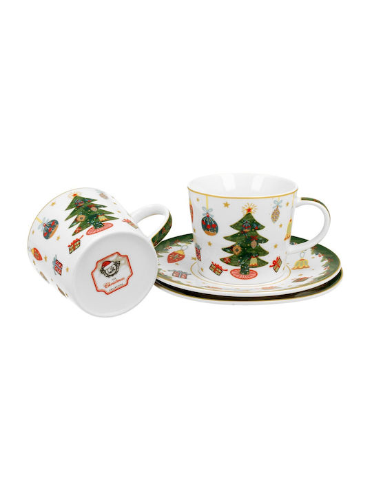 Set of Christmas Porcelain Mugs Trees 2 Pieces
