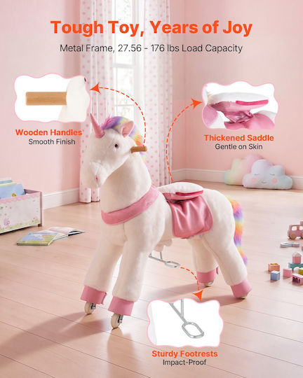 Vevor Wooden Rocking Toy Horse for 6+ Months with Sounds & Wheels for Weight up to 80kg