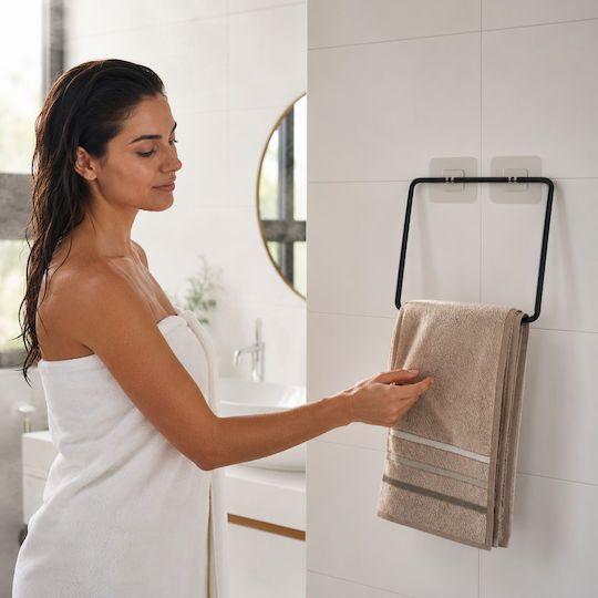 Femmit Self-Adhesive Square Metallic Bathroom & Kitchen Towel Rack Matte Black 17×17 Cm