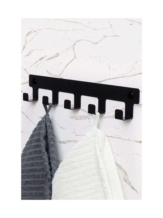 SteweHome Metal Wall Hanger 5 Hooks Black 35x3x6cm