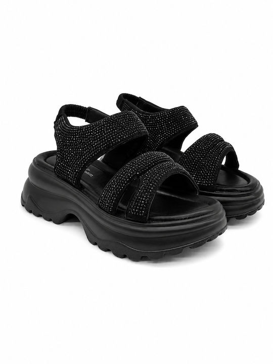 Damen Anatomische Flache Sandalen Schwarz