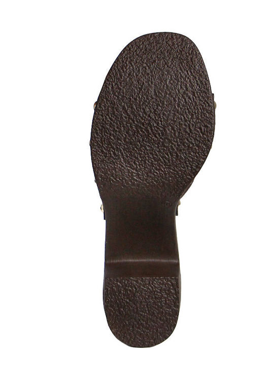 Leather Mules With High Heel In Brown Colour