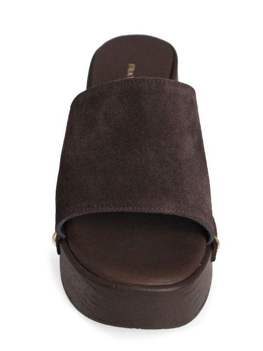 Leather Mules With High Heel In Brown Colour