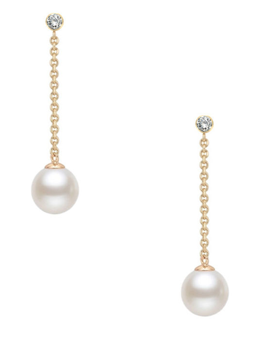 Ohrringe K18 Gold Diamanten Weiße Vollrunde Perlen F1252375