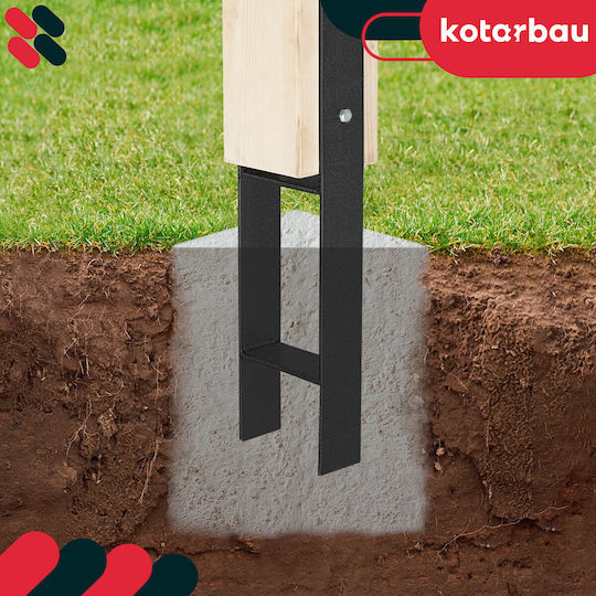 Kotarbau H-post Base Embedding Steel Galvanized Black Anchor Bracket 80 Mm Set 2 Pcs