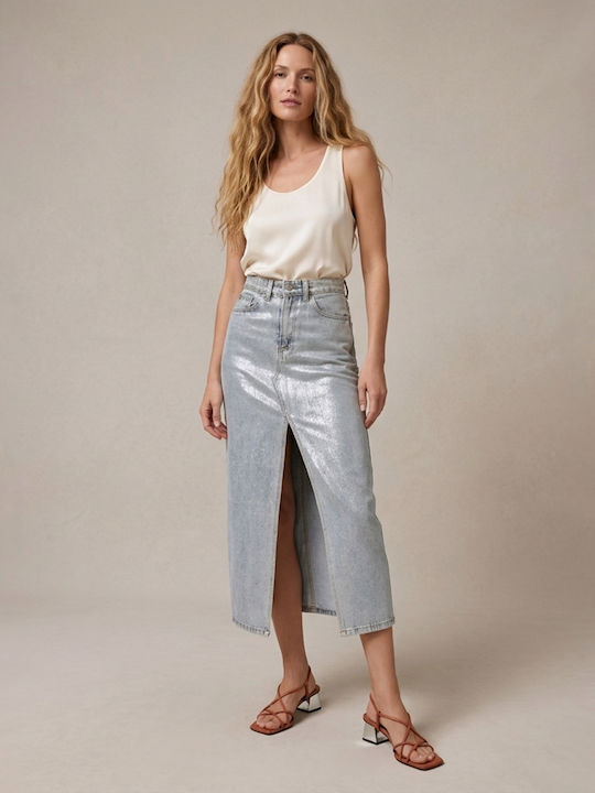 Denim Maxi Damenrock Grau