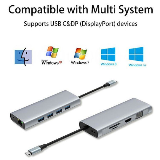 HC-84Q USB-C Докинг Станция с HDMI 4K Ethernet Сребриста