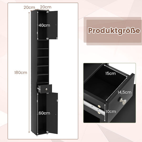 Costway Bathroom Column Cabinet Wall Hung M20xL20xH180cm Black