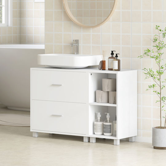 HomCom Badezimmer Waschtisch-Einheit Melamin M90xB30xH60cm Weiß