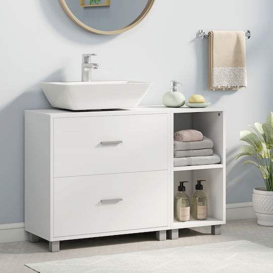 HomCom Badezimmer Waschtisch-Einheit Melamin M90xB30xH60cm Weiß