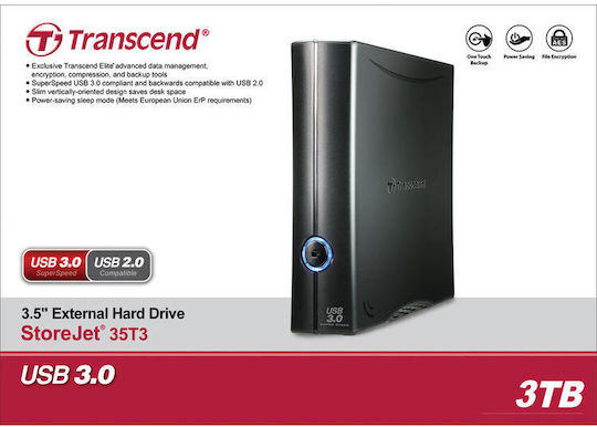Transcend StoreJet 35T3 USB 3.0 Εξωτερικός HDD 8TB 3.5" Μαύρο
