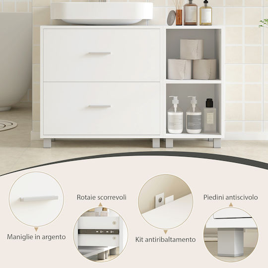 HomCom Badezimmer Waschtisch-Einheit Melamin M90xB30xH60cm Weiß