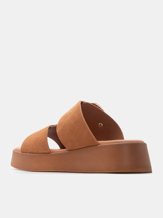 Δερμάτινα Γυναικεία Σανδάλια Flatforms Ταμπά