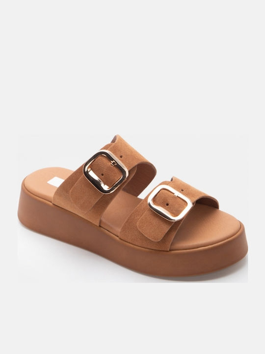 Δερμάτινα Γυναικεία Σανδάλια Flatforms Ταμπά