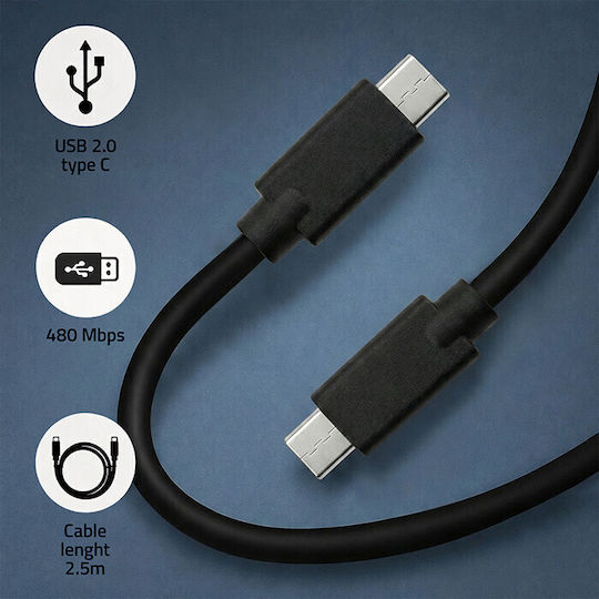 Qoltec USB 2.0 Cable USB-C Male - USB-C Black 2.5m