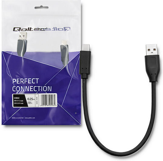 Qoltec Cablu USB 3.1 USB-C Masculin - USB-A Negru 0.25m 50496