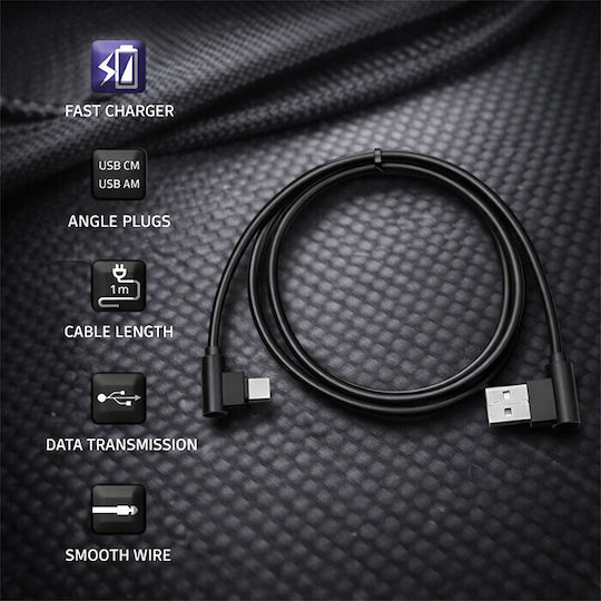 Qoltec Winkel (90°) USB 2.0 Kabel USB Typ-C männlich - USB-A Schwarz 1m 50495